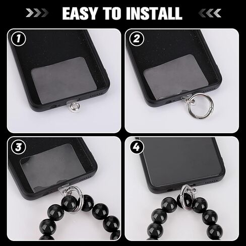 cobee حبل الهاتف مطرز - أحزمة الهاتف الخليوي المعصم خالية من اليد مع 2 جهاز كمبيوتر شخصى بقع الهاتف شفافة انفصال اليدوية الحجر الطبيعي kawaii مطرز الهاتف سحر سوار سلاسل المفاتيح للنساء (أسود) in Kuwait