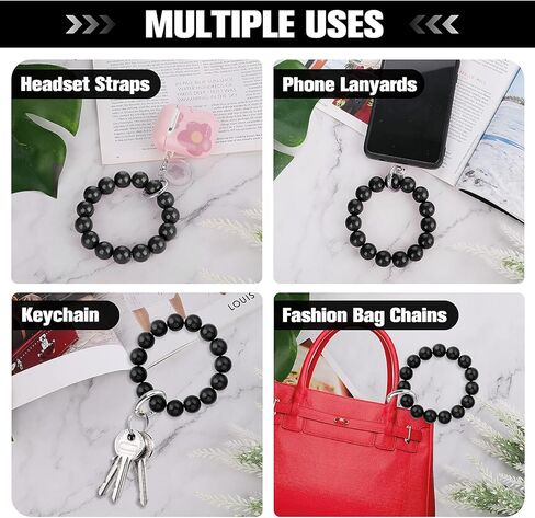 cobee حبل الهاتف مطرز - أحزمة الهاتف الخليوي المعصم خالية من اليد مع 2 جهاز كمبيوتر شخصى بقع الهاتف شفافة انفصال اليدوية الحجر الطبيعي kawaii مطرز الهاتف سحر سوار سلاسل المفاتيح للنساء (أسود) in Kuwait