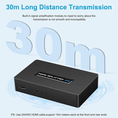 1x2 HDMI Splitter، 1 in 2 Out HDMI Splitter Audio Video Distribution Box يدعم 3D و4K x 2K متوافق مع HDTV، STB، DVD، PS3، جهاز العرض إلخ in Kuwait