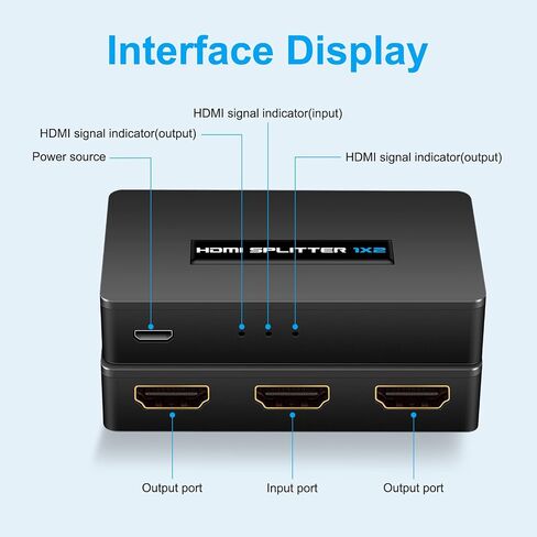 1x2 HDMI Splitter، 1 in 2 Out HDMI Splitter Audio Video Distribution Box يدعم 3D و4K x 2K متوافق مع HDTV، STB، DVD، PS3، جهاز العرض إلخ in Kuwait
