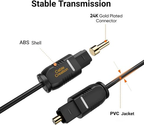 CableCreation كابل الصوت الرقمي البصري 15FT 2-Pack، سلك S/PDIF بصري رفيع مطلي بالذهب من الألياف الضوئية للمسرح المنزلي، شريط الصوت، التلفزيون، PS4، Xbox، مشغل DVD/CD، وحدة تحكم الألعاب والمزيد، أسود in Kuwait