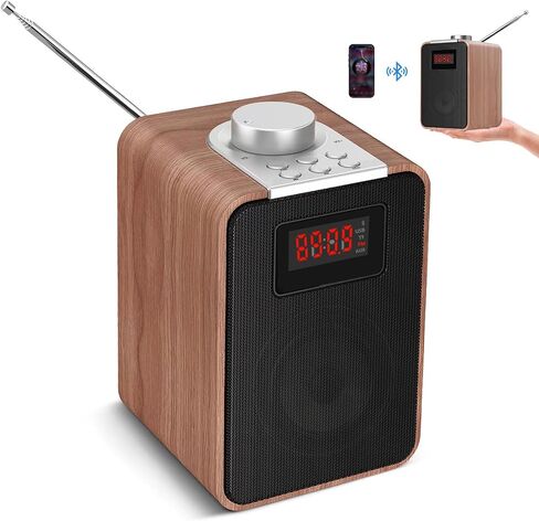 Retro FM Radio Vintage Wooden Bluetooth Speaker Portable Shortwave Radio with LED Display, Clear Sound, Type-C/AC Charging, 2000mAH Rechargeable Battery, Support TF Card/USB Disk/AUX Input in Saudi Arabia
