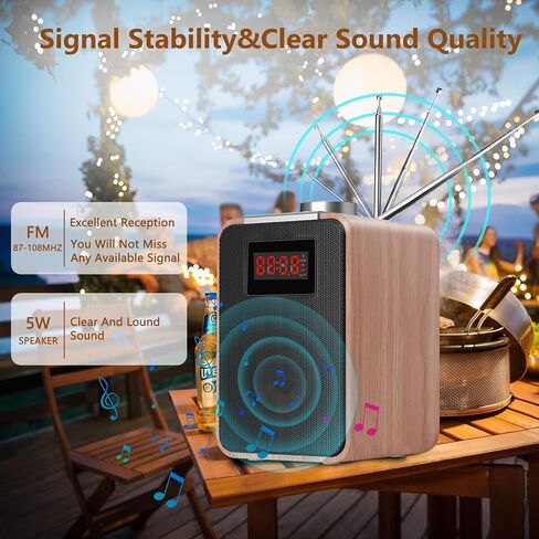 Retro FM Radio Vintage Wooden Bluetooth Speaker Portable Shortwave Radio with LED Display, Clear Sound, Type-C/AC Charging, 2000mAH Rechargeable Battery, Support TF Card/USB Disk/AUX Input in Saudi Arabia