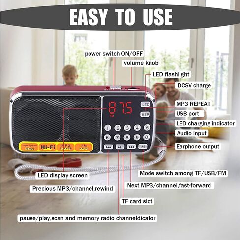 Radios Portable AM with MP3 Speaker, Portable Radio Support TF Card/USB,Rechargeable Battery Powered FM Radio,Mini Radio with Best Reception (Blue) in Saudi Arabia