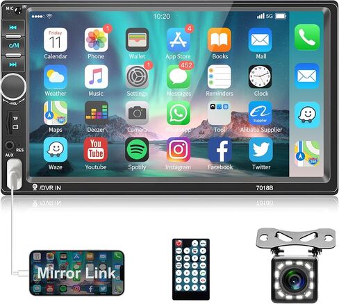 Double Din Touch Screen Car Stereo with Backup Camera, Rimoody 7 Inch Car Radio with Bluetooth FM Radio Mirror Link Car DVR/USB/SD in-Dash Head Unit + Remote Control in Kuwait