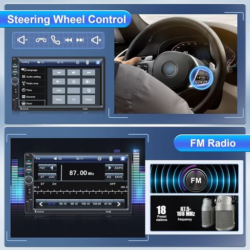 Double Din Touch Screen Car Stereo with Backup Camera, Rimoody 7 Inch Car Radio with Bluetooth FM Radio Mirror Link Car DVR/USB/SD in-Dash Head Unit + Remote Control in Kuwait