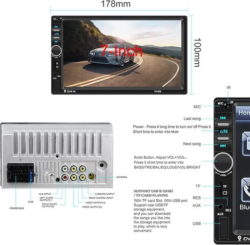 Double Din Touch Screen Car Stereo with Backup Camera, Rimoody 7 Inch Car Radio with Bluetooth FM Radio Mirror Link Car DVR/USB/SD in-Dash Head Unit + Remote Control in Kuwait
