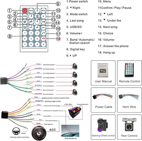 Double Din Touch Screen Car Stereo with Backup Camera, Rimoody 7 Inch Car Radio with Bluetooth FM Radio Mirror Link Car DVR/USB/SD in-Dash Head Unit + Remote Control in Kuwait