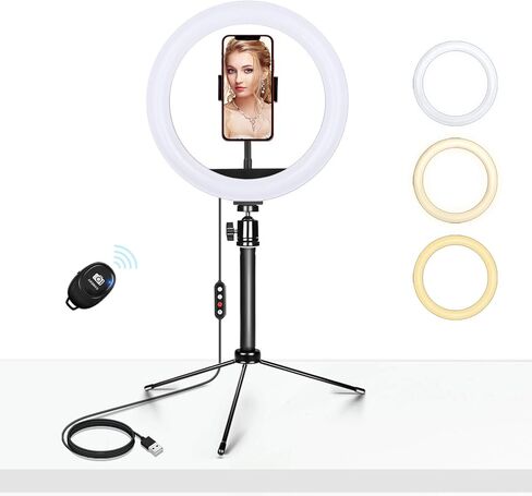 10.2 بوصة ضوء مكتب LED، ضوء حلقة سطح المكتب خافت مع حامل ثلاثي وحامل الهاتف سيلفي هالو ضوء للتيار المباشر / المكياج / يوتيوب، متوافق مع آيفون وأندرويد.. in Kuwait