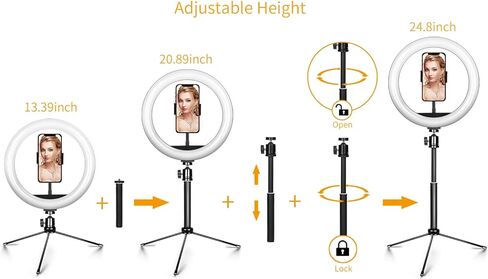 10.2 بوصة ضوء مكتب LED، ضوء حلقة سطح المكتب خافت مع حامل ثلاثي وحامل الهاتف سيلفي هالو ضوء للتيار المباشر / المكياج / يوتيوب، متوافق مع آيفون وأندرويد.. in Kuwait