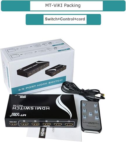 MT-VIKI HDMI Switch 3 in 1 Out 4K HDMI Splitter، مفتاح تلقائي مع جهاز تحكم عن بعد معدني HDMI Switch Hub يدعم 4K 30 هرتز 3D HDCP1.4 لـ PS5 PS4 Xbox DVD Player Fire Stick TV PC in Kuwait