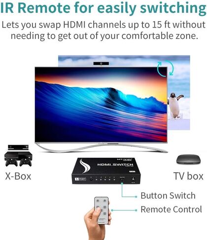 MT-VIKI HDMI Switch 3 in 1 Out 4K HDMI Splitter، مفتاح تلقائي مع جهاز تحكم عن بعد معدني HDMI Switch Hub يدعم 4K 30 هرتز 3D HDCP1.4 لـ PS5 PS4 Xbox DVD Player Fire Stick TV PC in Kuwait