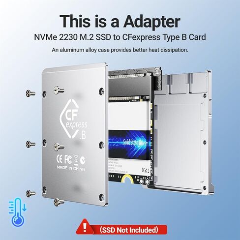 محول JEYI CFexpress من النوع B إلى NVMe مع علبة ألومنيوم كاملة، متوافق مع D500، D850، D6، Z6، Z7، Z6H، Z7H، Z8، Z9، 1DX MARK3، EOS R5، EOS R5C، EOS R3، S1، S1R، GH6، XH2S، XH2 in Kuwait