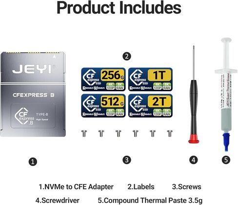 محول JEYI CFexpress من النوع B إلى NVMe مع علبة ألومنيوم كاملة، متوافق مع D500، D850، D6، Z6، Z7، Z6H، Z7H، Z8، Z9، 1DX MARK3، EOS R5، EOS R5C، EOS R3، S1، S1R، GH6، XH2S، XH2 in Kuwait