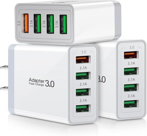 iSeekerKit Fast 3.0 Wall Charger, 3-Pack 4 Ports USB Wall Charger Adapter Fast USB Charging Block USB Charger Block Compatible for Wireless Charger, Samsung Galaxy S23 S22, iPhone 15 14 13 12, iPad in Kuwait