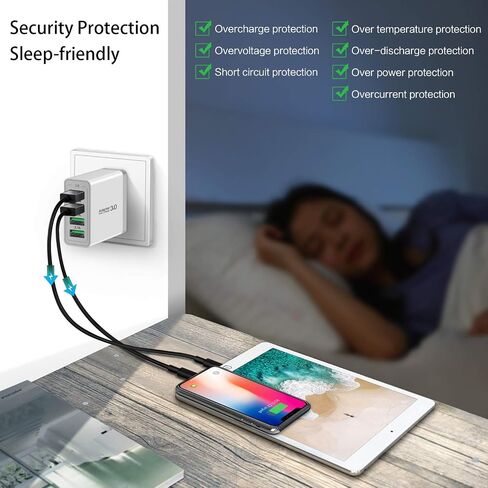 iSeekerKit Fast 3.0 Wall Charger, 3-Pack 4 Ports USB Wall Charger Adapter Fast USB Charging Block USB Charger Block Compatible for Wireless Charger, Samsung Galaxy S23 S22, iPhone 15 14 13 12, iPad in Kuwait