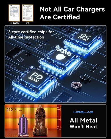 شاحن سيارة USB C بقوة 125 واط، [صغير ومعدني] محول شاحن سيارة USB C شحن سريع PD65W & QC60W منفذ مزدوج MRGLAS نوع C شاحن USB ولاعة سجائر السيارة لهاتف iPhone 14 13 Pro Max iPad Samsung - أرجواني in Kuwait