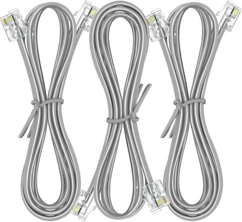 NECABLES 3Pack Phone Cord 6ft Telephone Cord for Landline and Fax | Phone Cable RJ11 6P4C Male to Male Gray - 6 Feet in Kuwait