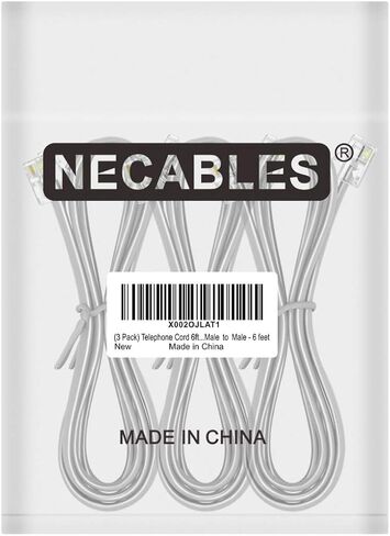 NECABLES 3Pack Phone Cord 6ft Telephone Cord for Landline and Fax | Phone Cable RJ11 6P4C Male to Male Gray - 6 Feet in Kuwait