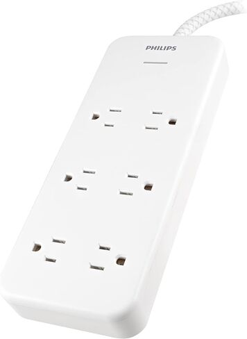 Philips Accessories Philips 6-Outlet Surge Protector, 8 Ft, Braided Cord, Adapter-Spaced, White, SPC6066WB/37 in Kuwait