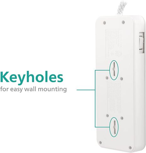 Philips Accessories Philips 6-Outlet Surge Protector, 8 Ft, Braided Cord, Adapter-Spaced, White, SPC6066WB/37 in Kuwait