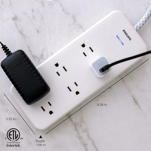 Philips Accessories Philips 6-Outlet Surge Protector, 8 Ft, Braided Cord, Adapter-Spaced, White, SPC6066WB/37 in Kuwait