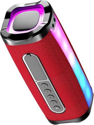 مكبر صوت بلوتوث محمول من BESNOOW، مكبر صوت لاسلكي مقاوم للماء IPX7 مع أضواء وامضة ملونة وهوائي FM، نوع C، وقت تشغيل 18 ساعة، نطاق 100 قدم، باس عميق للخارج، المنزل، الحفلات، السفر (أحمر) in Kuwait