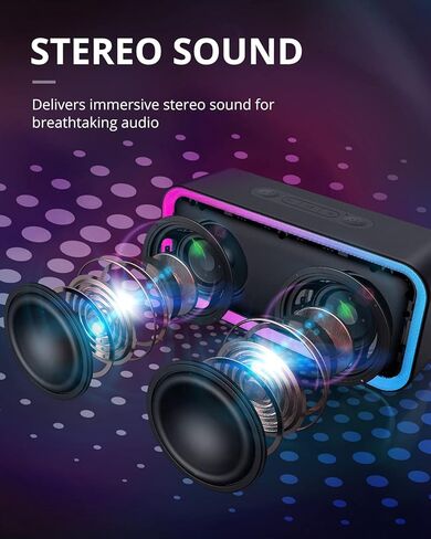 مكبر صوت بلوتوث كونودي، مكبر صوت لاسلكي محمول بتقنية البلوتوث 5.0 مع صوت ستيريو 10 وات، مكبرات صوت للحفلات مع إضاءة RGB المحيطة، وقت تشغيل لمدة 18 ساعة، مكبرات صوت مقاومة للماء IPX5 للاستخدام في الهواء الطلق، والسفر (أسود) in Kuwait