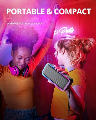 مكبر صوت بلوتوث كونودي، مكبر صوت لاسلكي محمول بتقنية البلوتوث 5.0 مع صوت ستيريو 10 وات، مكبرات صوت للحفلات مع إضاءة RGB المحيطة، وقت تشغيل لمدة 18 ساعة، مكبرات صوت مقاومة للماء IPX5 للاستخدام في الهواء الطلق، والسفر (أسود) in Kuwait