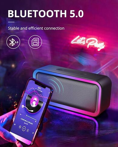 مكبر صوت بلوتوث كونودي، مكبر صوت لاسلكي محمول بتقنية البلوتوث 5.0 مع صوت ستيريو 10 وات، مكبرات صوت للحفلات مع إضاءة RGB المحيطة، وقت تشغيل لمدة 18 ساعة، مكبرات صوت مقاومة للماء IPX5 للاستخدام في الهواء الطلق، والسفر (أسود) in Kuwait