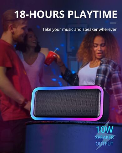 مكبر صوت بلوتوث كونودي، مكبر صوت لاسلكي محمول بتقنية البلوتوث 5.0 مع صوت ستيريو 10 وات، مكبرات صوت للحفلات مع إضاءة RGB المحيطة، وقت تشغيل لمدة 18 ساعة، مكبرات صوت مقاومة للماء IPX5 للاستخدام في الهواء الطلق، والسفر (أسود) in Kuwait