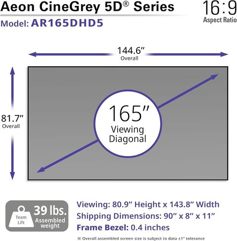 Elite Screens Aeon CineGrey 5D 165 inch Diag. 16:9, Edge Free Ceiling Light Rejecting and Ambient Light Rejecting (CLR/ALR) Fixed Frame Projection Projector Screen for Movie Home Theater, AR165DHD5 in Saudi Arabia