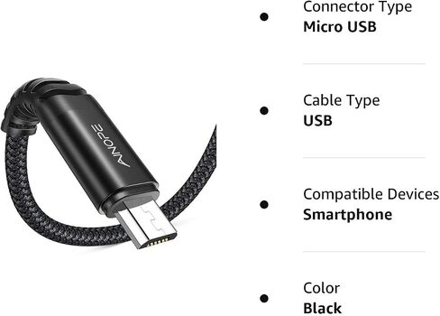 AINOPE Android Micro USB Cable Charger 2 Pack 3.3FT لكابل شحن Samsung Galaxy S7، سلك شاحن الهاتف متوافق مع Samsung Galaxy S6، J7 Edge Kindle Note 5 مادة النايلون المتينة in Kuwait