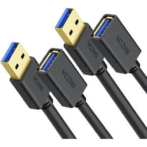 VCZHS 2 Pack USB Extension Cable 1ft, Short USB Extension Cable USB Extender USB 3.0 Extension Cable for Webcam, Flash Drive, Hard Drive