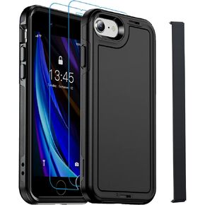 jaroco لهاتف iPhone SE Case 2022/2020، iPhone 8/7 [مقاوم للصدمات] [مقاوم للغبار] [حماية من السقوط من الدرجة العسكرية] [عبوتان من واقي الشاشة] جراب هاتف عالي التحمل لكامل الجسم 4.7 بوصة - أسود in Kuwait