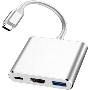 USB C to HDMI Adapter,USB C Type C Multiport Adapter, 3 in 1 Hub Thunderbolt 3 Converter to HDMI 4K Output USB 3.0 Port and USB-C PD Charging Port,Compatible for MacBook/Chromebook (Silver) in Kuwait