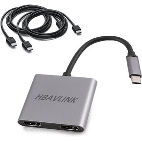محول HBAVLINK USB C إلى HDMI مزدوج للشاشة المزدوجة (مع 2 كابل HDMI)، محول شاشة مزدوج، شاشة ممتدة مزدوجة 4K، موزع USBC إلى HDMI لمحول الشاشة المزدوجة لأجهزة الكمبيوتر المحمول