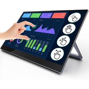 شاشة iFoo المحمولة تعمل باللمس مقاس 15.6 بوصة لأجهزة الكمبيوتر المحمول 1080 بكسل، شاشة USB-C محمولة فائقة النحافة للسفر مع حامل معدني، شاشة ألعاب HDR للعناية بالعين ذات 10 نقاط (لا تعمل باللمس iPhone) in Kuwait