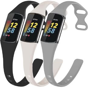 3 Pack Bands for Fitbit Charge 5，Soft Silicone Adjustable Sport Band Replacement Wristbands for Fitbit Charge 5 Fitness Tracker