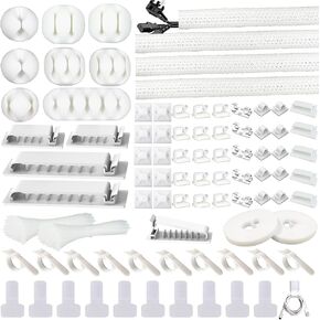 White Cable Management Organizer Kit 4 Cable Sleeve Split 311Pcs | 47Cable Clips 12Cord Clips Holder,22 Cable Ties, 20 adhesive Wall cable Tie, 200Fasten Cable Ties for TV Electronics in Saudi Arabia
