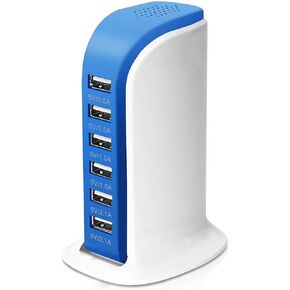 6-Port USB Wall Charger Desktop Charging Station Quick Charge,Compatible with lphone15, 14,13, 12, 11, XS, XR, X, SE, 8, 7, Ipads, Samsung Galaxy, Tablets and Other Electronics(Black)