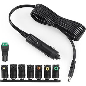 شاحن سيارة 12 فولت 5 أمبير - 18AWG تيار مستمر في سلك طاقة 12 فولت 5.5 × 2.1 مم إلى ولاعة السجائر مع 8 موصلات لوسادة الظهر للتدليك، ومشغل DVD، ونظام تحديد المواقع العالمي، ومكبرات صوت بلوتوث 5FTCable أسود in Kuwait