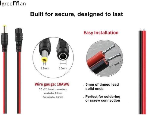 كبلات رجالي من Igreeman 20 عبوة DC Power Pigtail (مطورة 18AWG) مع وصلة 2.1 ملم مقود جاك مقود لكاميرا مراقبة أمن المنزل وإضاءة شريط الحفلات in Kuwait