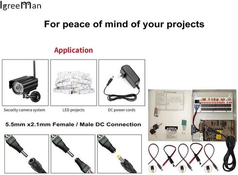 كبلات رجالي من Igreeman 20 عبوة DC Power Pigtail (مطورة 18AWG) مع وصلة 2.1 ملم مقود جاك مقود لكاميرا مراقبة أمن المنزل وإضاءة شريط الحفلات in Kuwait