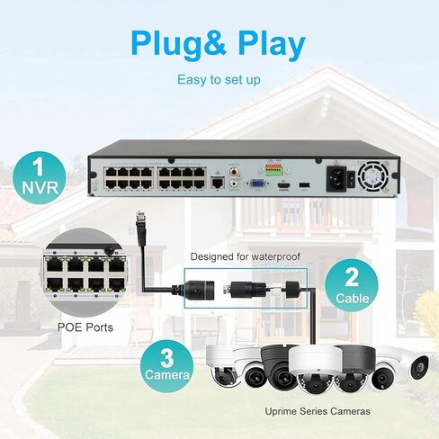 【Only Plug & Play with Anpviz U-Series Camera】 4K 16CH PoE NVR Network Video Recorder Pre-Installed 4TB HDD, 16 Channel H.265 NVR Support 8MP/6MP/5MP/4MP/3MP/1080P IP PoE Camera for 24/7 Recording in Saudi Arabia