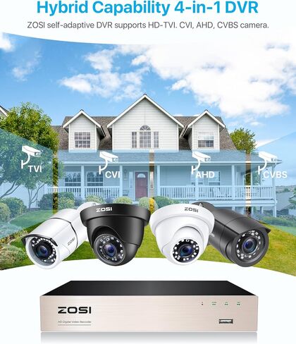 ZOSI 8 قنوات كاملة 1080 بكسل عالية الوضوح هجين 4 في 1 HD TVI DVR مسجل فيديو CCTV شبكة كشف الحركة لنظام كاميرا المراقبة الأمنية ومراقبة الهاتف المحمول والتسجيل في الوقت الحقيقي in Kuwait
