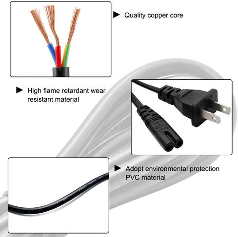 NTQinParts Replacement 2Prong AC Power Cord Cable for Klipsch Cinema 600 Sound Bar 3.1 Home Theater System 1068777 in Saudi Arabia