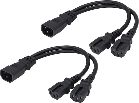 (2 pack) IEC320 C14 to 2 x C13 Y Splitter AC Power Plug Extension Cable,10A 125A Dual C13 to C14 PDU Style Computer AC Power Cord for Computer LED HDTV Monitor&Scanner (0.3m/1ft)(C14 to 2xC13) in Kuwait