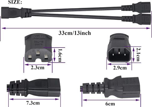 (2 pack) IEC320 C14 to 2 x C13 Y Splitter AC Power Plug Extension Cable,10A 125A Dual C13 to C14 PDU Style Computer AC Power Cord for Computer LED HDTV Monitor&Scanner (0.3m/1ft)(C14 to 2xC13) in Kuwait
