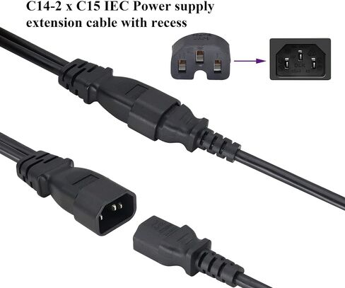 (2 pack) IEC320 C14 to 2 x C13 Y Splitter AC Power Plug Extension Cable,10A 125A Dual C13 to C14 PDU Style Computer AC Power Cord for Computer LED HDTV Monitor&Scanner (0.3m/1ft)(C14 to 2xC13) in Kuwait